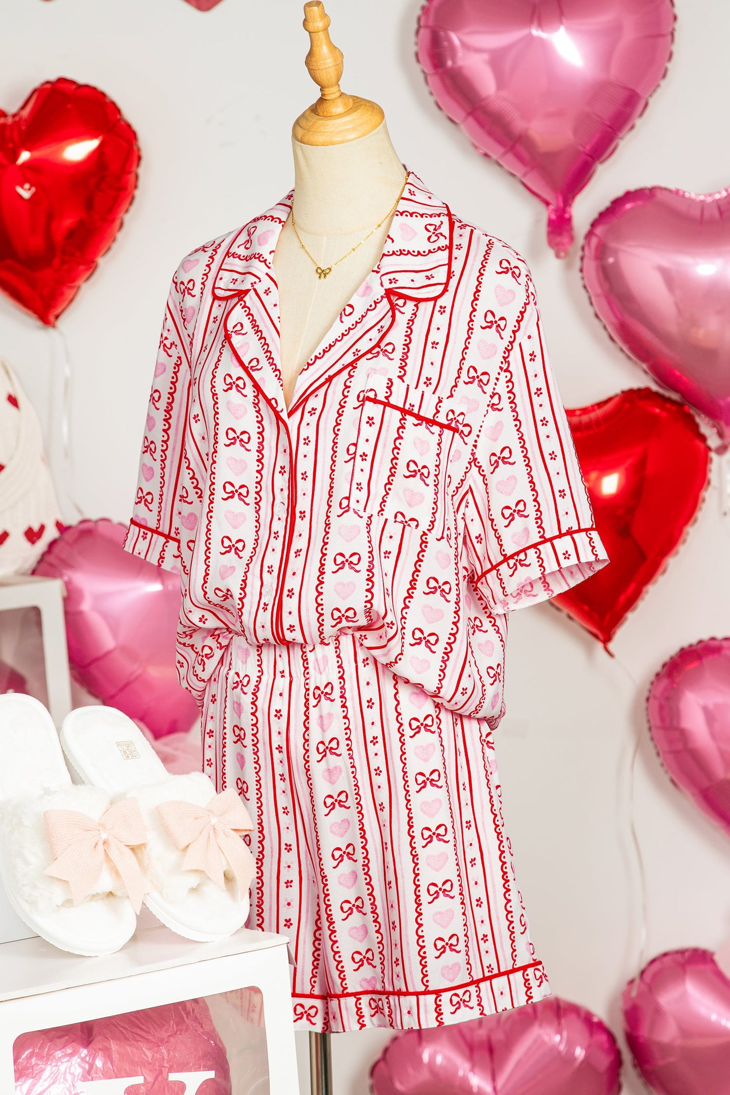 Bow Heart Top and Shorts Pajama Set