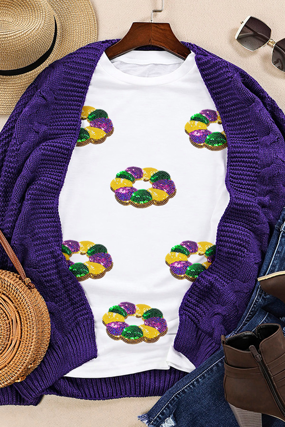 Mardi Gras Crew Neck Short Sleeve Top