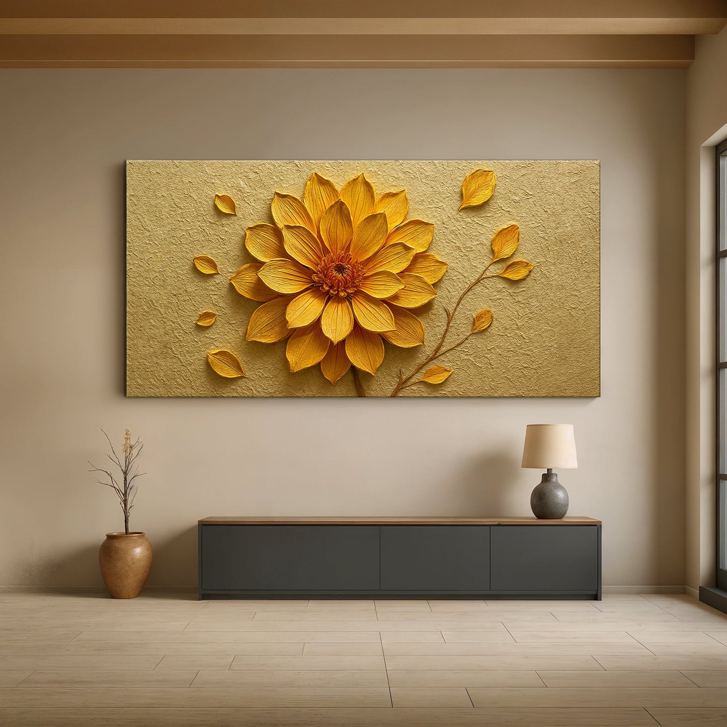 Golden Dandelion Minimalist Abstract Wall Art IV