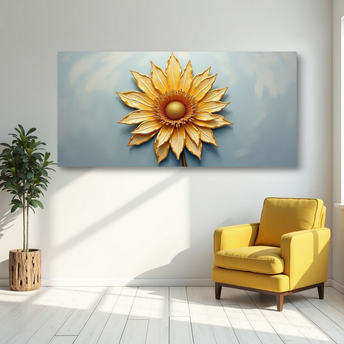 Golden Dandelion Minimalist Abstract Wall Art II