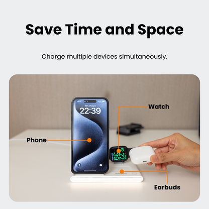 PowerGlow - Jabees PowerGlow 4-In-1 Foldable Wireless Charging Station with LED Night Light