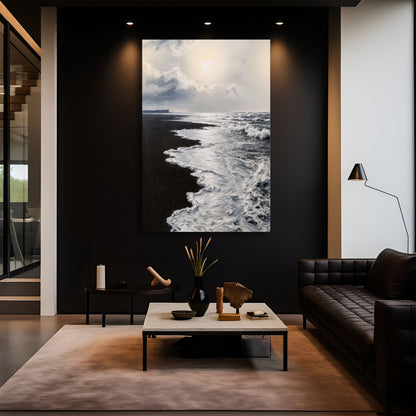 Black & White Waves Abstract  Wall Art