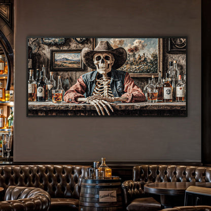 Skeleton Cowboy Barman At Western Saloon Wall Art