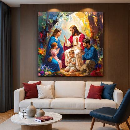 Jesus Praying With Family Faith Wall Art