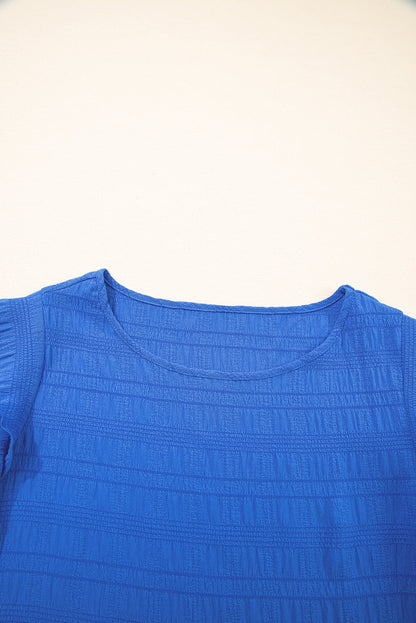 Textured Ruffled Sleeve Round Neck Top