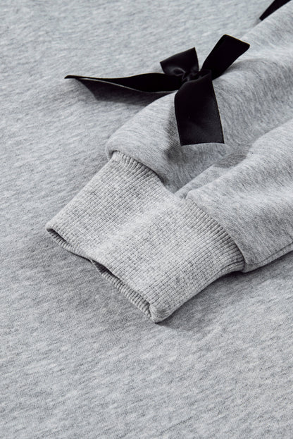 Bow Applique Drop Sleeve Round Neck Sweatshirt