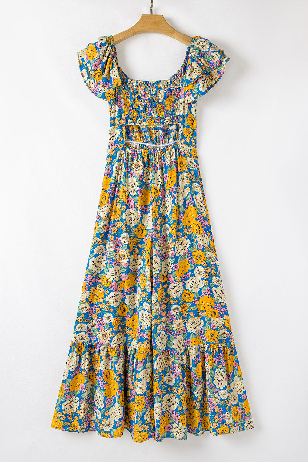 Floral Allover Shirred Cut Out Jumpsuit
