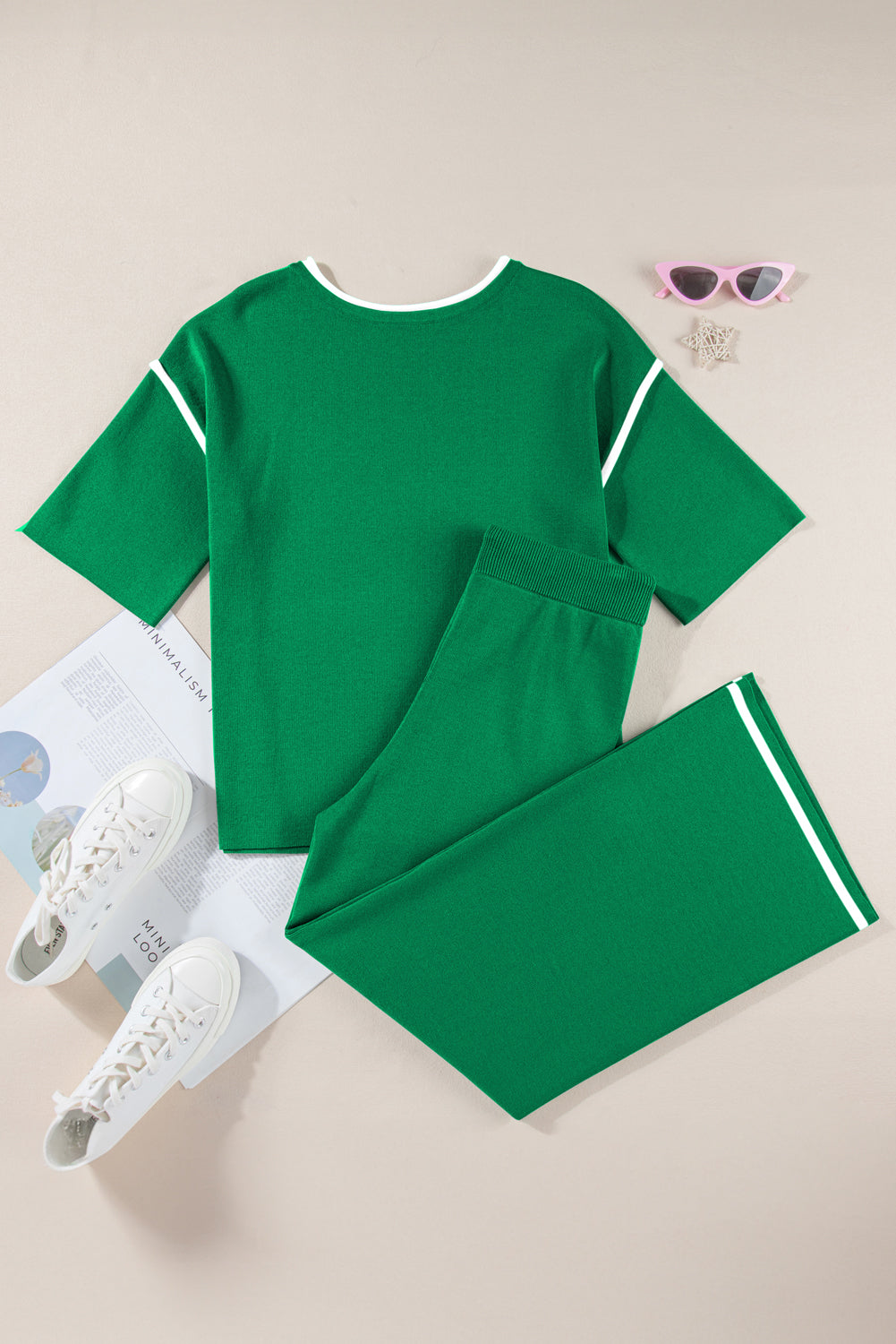 Contrast Trim Half Sleeve Top & Drawstring Pants