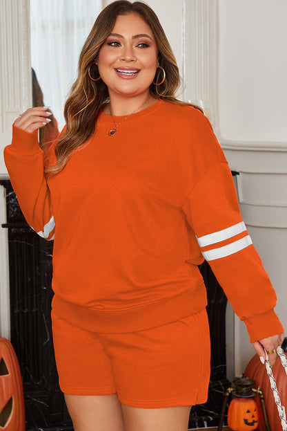Plus Size Varsity Stripe Pullover and Shorts Set