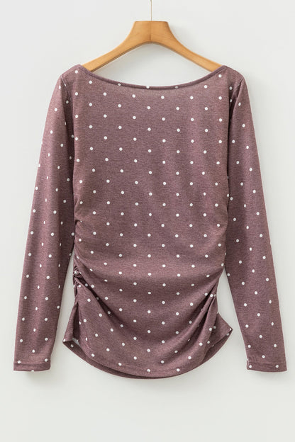 Polka Dot Boat Neck Knit Long Sleeve