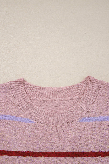 Stripe Ribbed Trim Drop Shoulder Sweater
