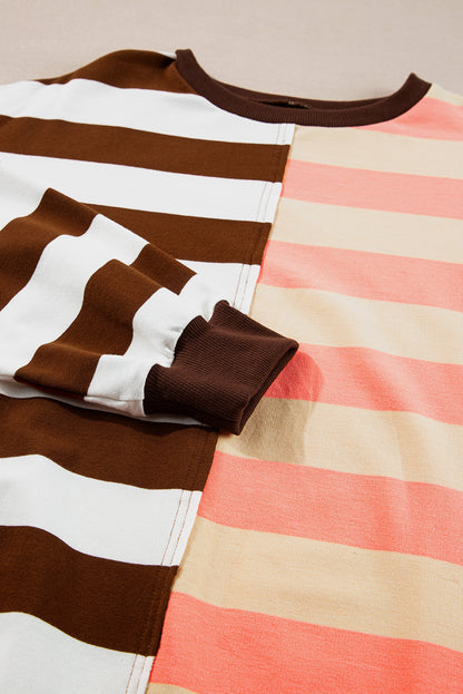 Stripe Colorblock Drop Shoulder Crewneck Sweatshirt