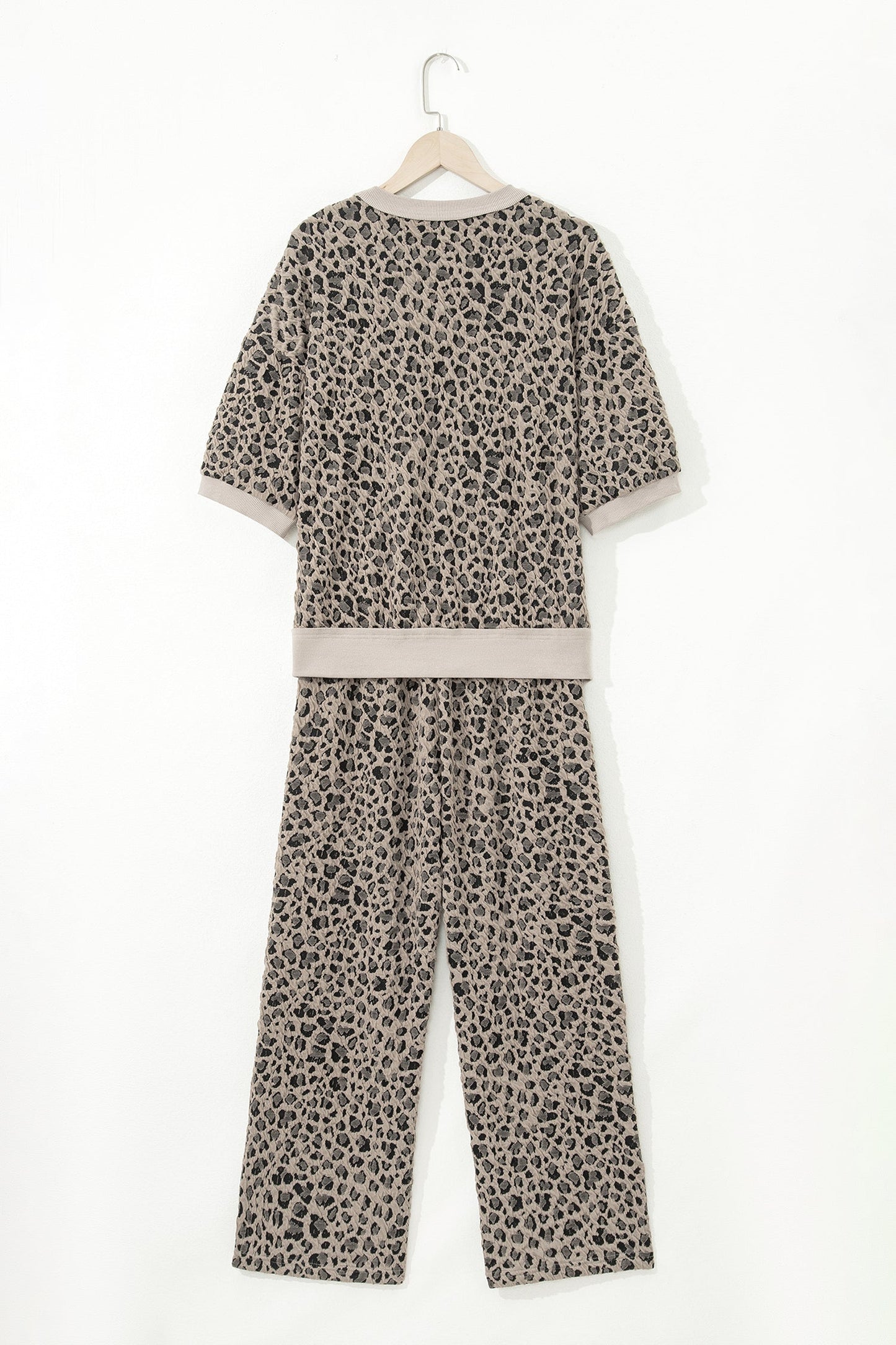 Leopard Jacquard Half Sleeve & Jumper Wide Leg Pants