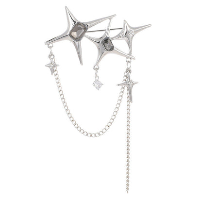 Four Eight-Pointed Stars Zircon Chain Brooch