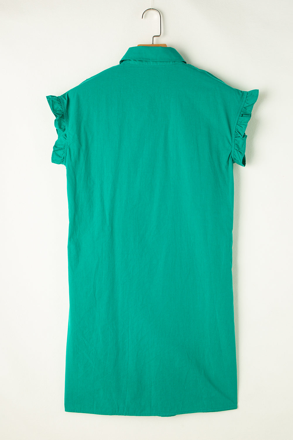 Shirred Ruffle Sleeve Button-Up Mini Dress
