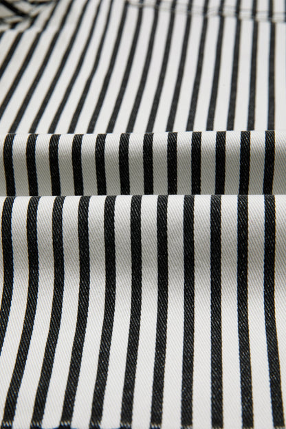High Waist Stripe Patch Pocket Denim Jeans