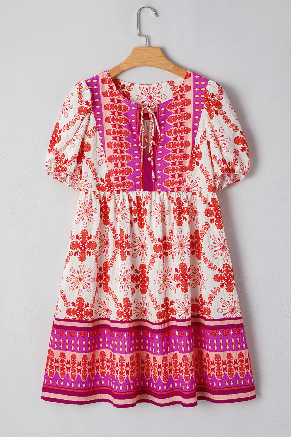 Floral Boho Lace-up V-Neck Mini Dress