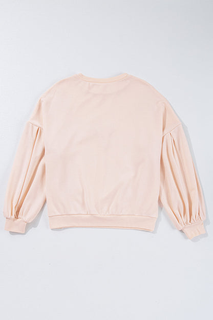 Valentine Bow Embroidered Lantern Sleeve Sweatshirt