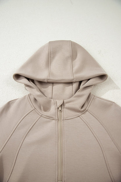 Solid Half-Zip Hoodie and Pants Set
