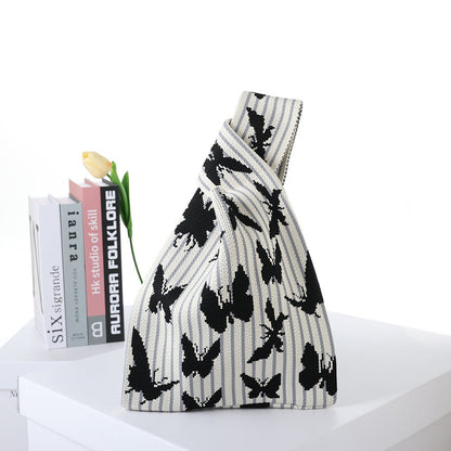 Checkerboard Knitted Shopping Tote