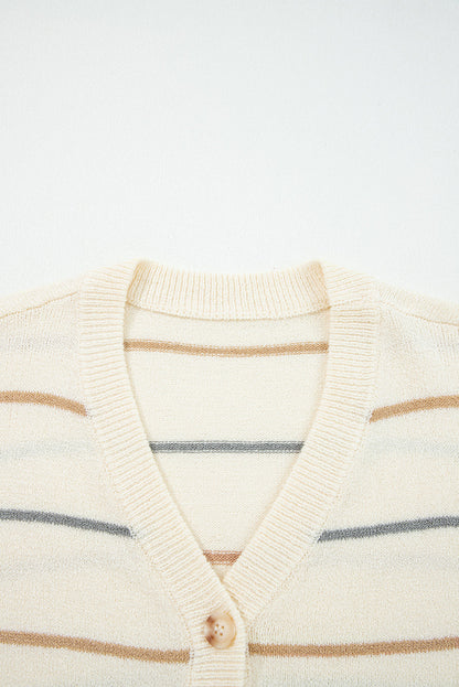 Stripe Buttoned V-Neck Cardigan Sweater