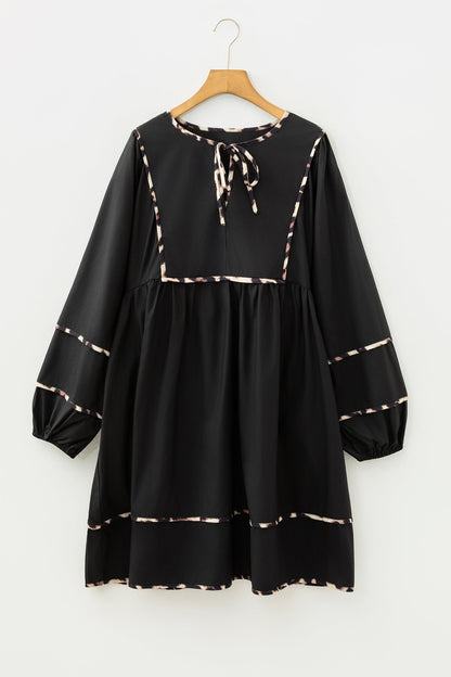 Plus Size Leopard Tie-Neck Mini Dress