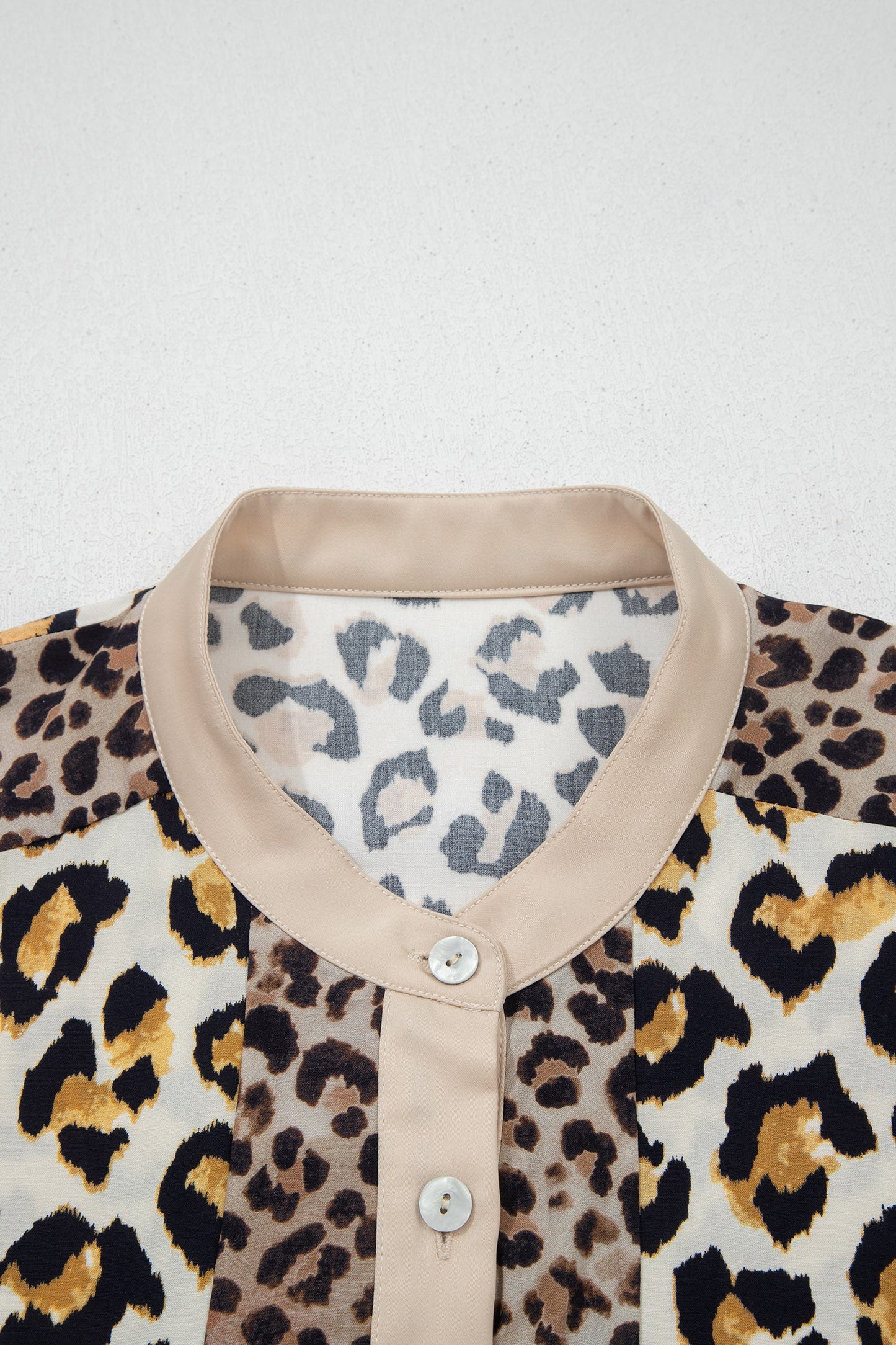 Leopard Patchwork 3/4 Sleeve Loose Shirt