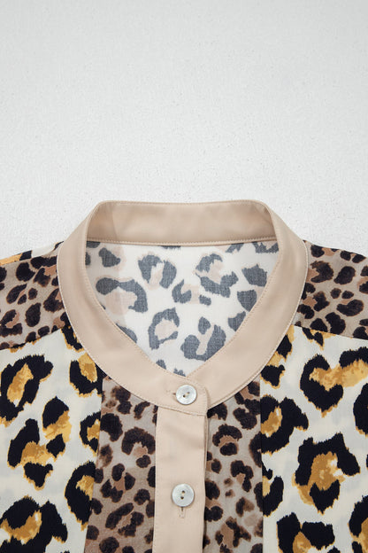 Leopard Patchwork 3/4 Sleeve Loose Shirt