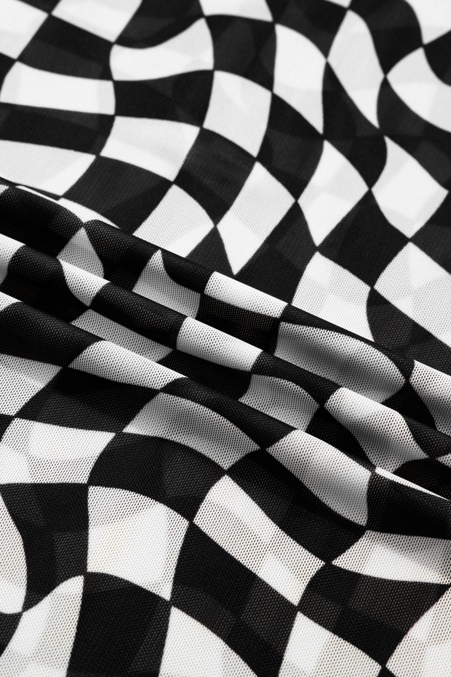 Checker Mock Neck Mesh T-Shirt