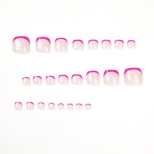 Simple French Rose Red Foot Removable Fake Nails