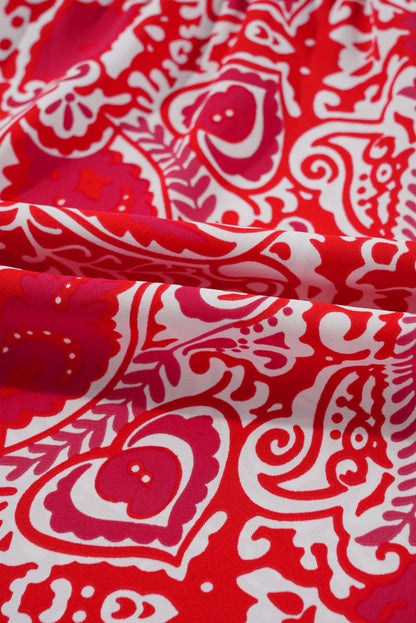 Paisley Side Slit Puff Sleeve Maxi Dress