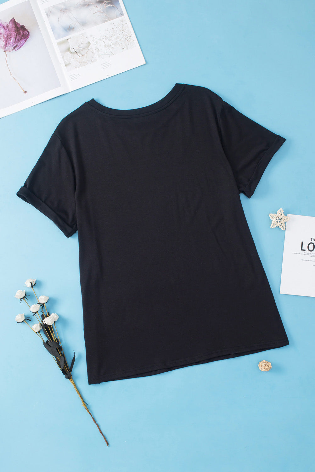Plus Size Round Neck Roll Sleeve T-shirt
