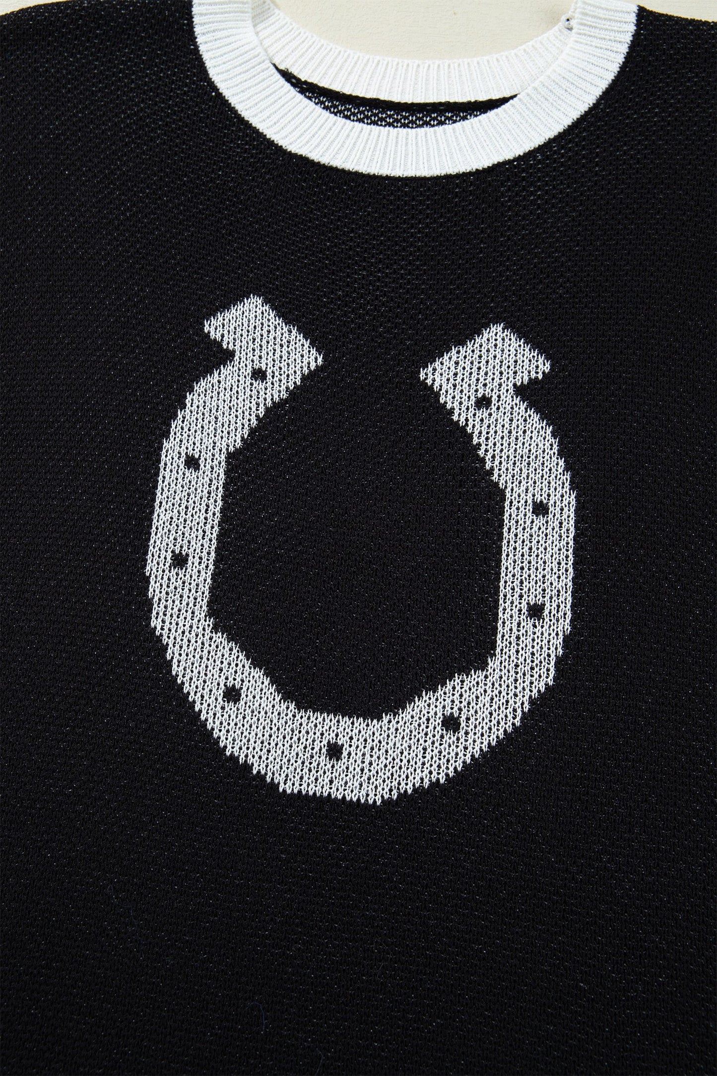 Western Horseshoe Contrast Trim Short Sleeve Sweater