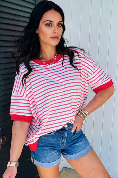 Stripe Drop Shoulder Half Sleeve T-Shirt