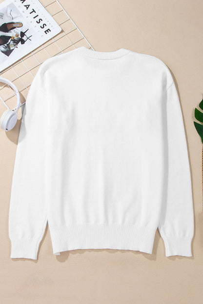 Thankful Embroidered Ribbed Trim Thanksgiving Sweater