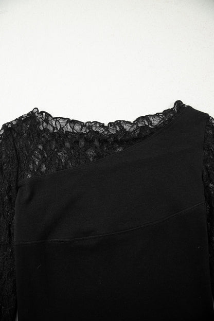 Floral Sheer Lace Patchwork Asymmetric Top
