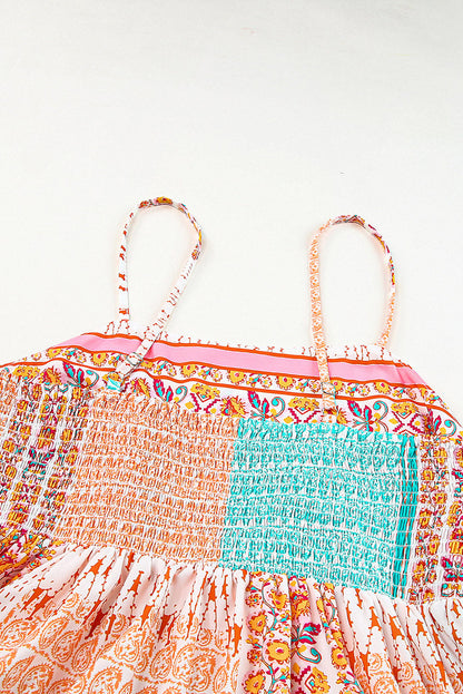 Boho Patchwork Square Neck Sundress