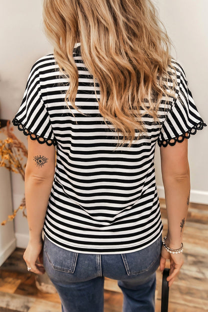 Stripe V-Neck Delicate Trim Casual Tee