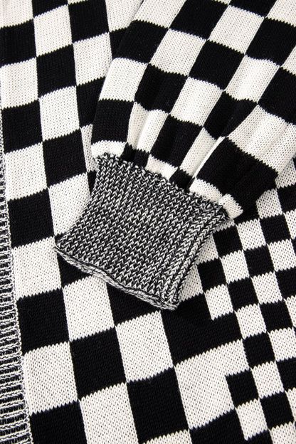 Plus Size Checker Drop Shoulder Open Front Cardigan