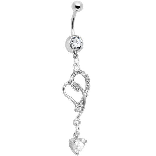 Crystalline Gem Heart Vine Swirl Dangle Belly Ring