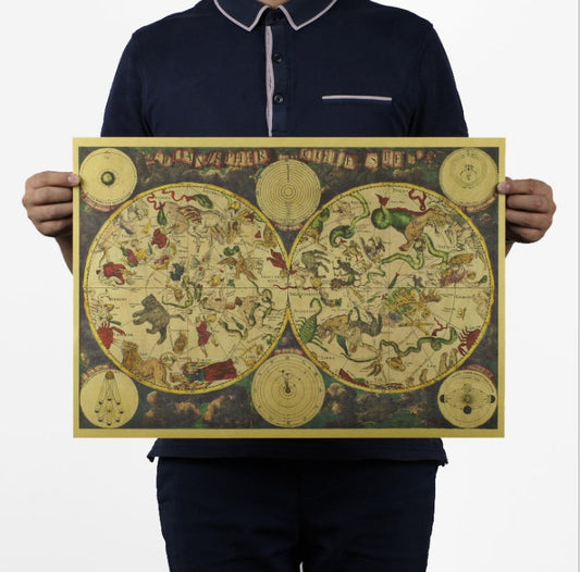 Ancient Constellation Map Zodiac Kraft Paper Art