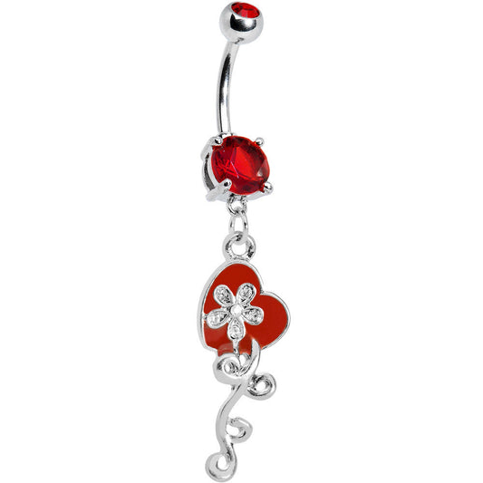 Red Gem Flower Vine Heart Belly Ring