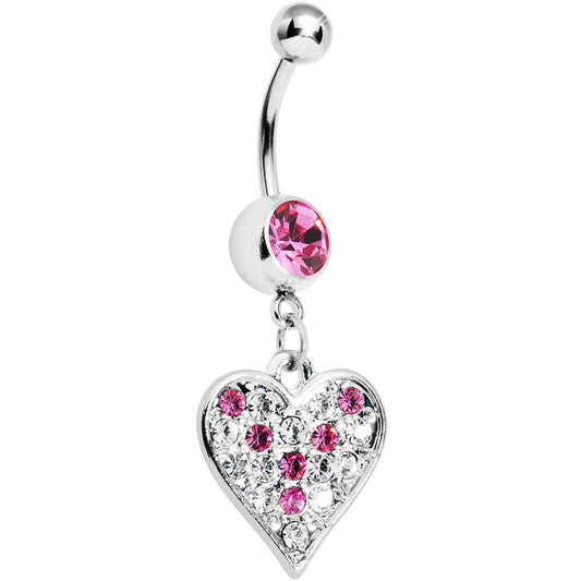 Pink Gem Encrusted Heart Dangle Belly Ring
