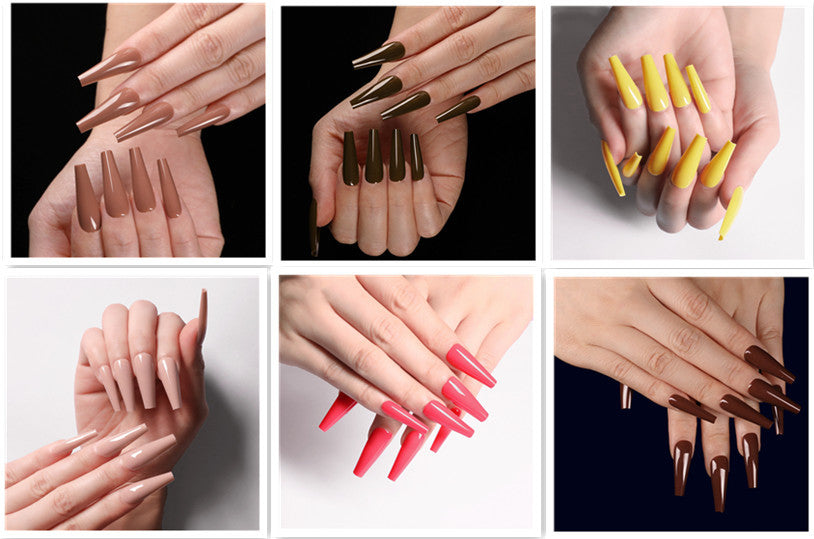 Long Coffin Fake Nails - Variety of Colors Available