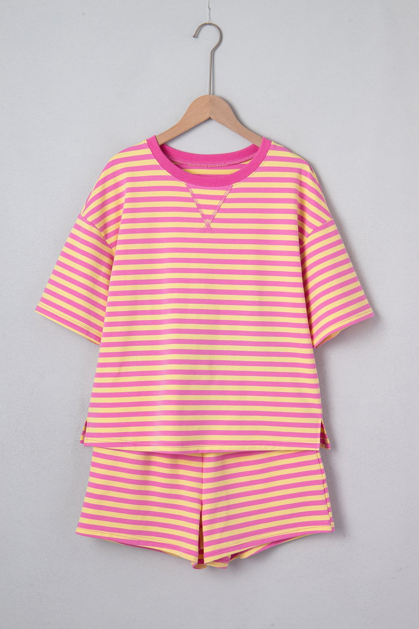Stripe Drop Shoulder Top & Terry Shorts