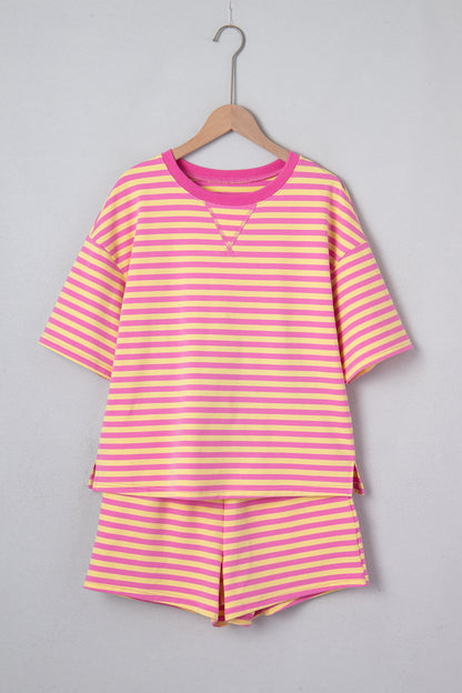 Stripe Drop Shoulder Top & Terry Shorts