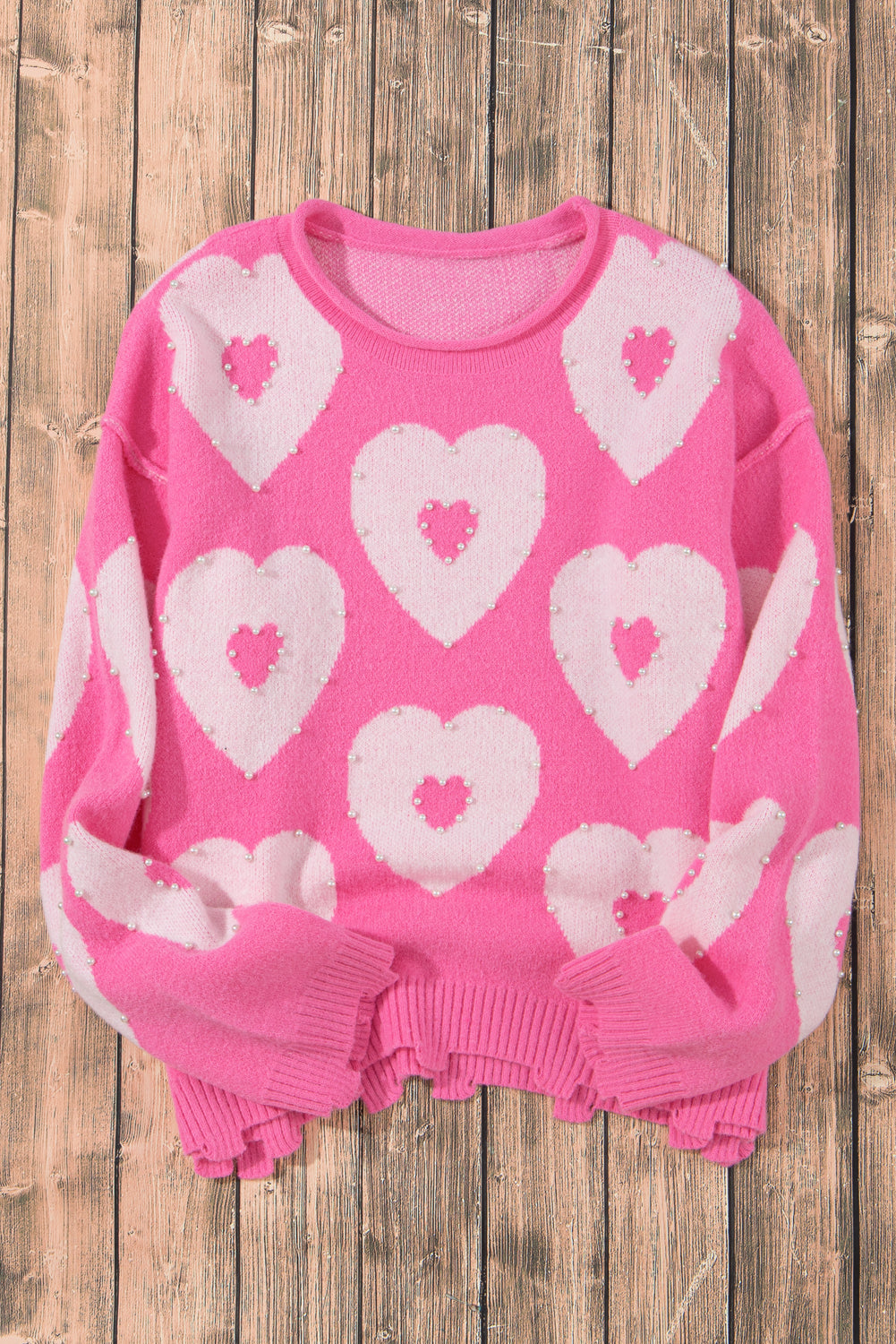Valentine Heart and Floral Pearl Beaded Sweater