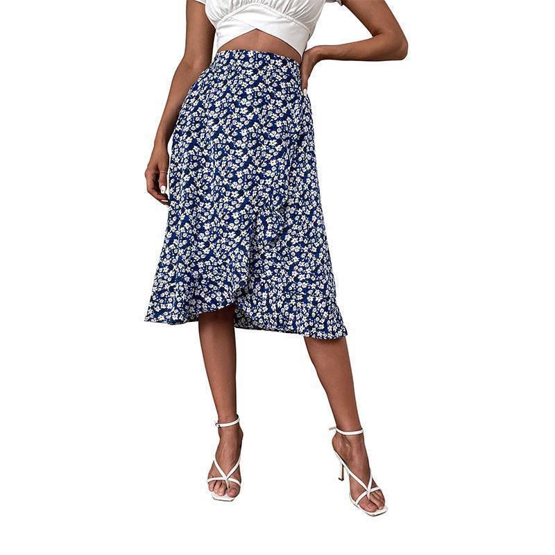 High-waist Blue Vintage Floral Skirt