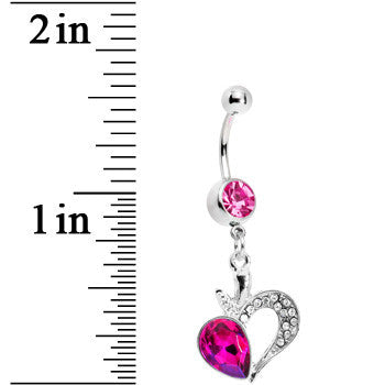 Pink Gem Half Hearted Heart Belly Ring