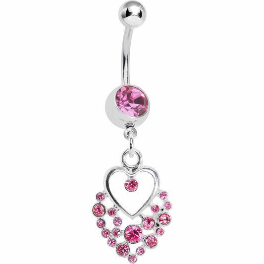 Dazzling Pink Embellished Heart Dangle Belly Ring